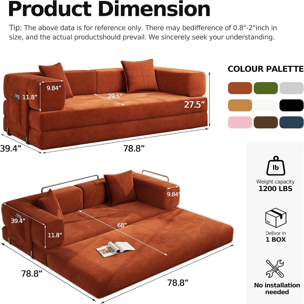 78.8'' Boneless Sleeper Sofa Bed,Convertible Futon Couch with Storage...