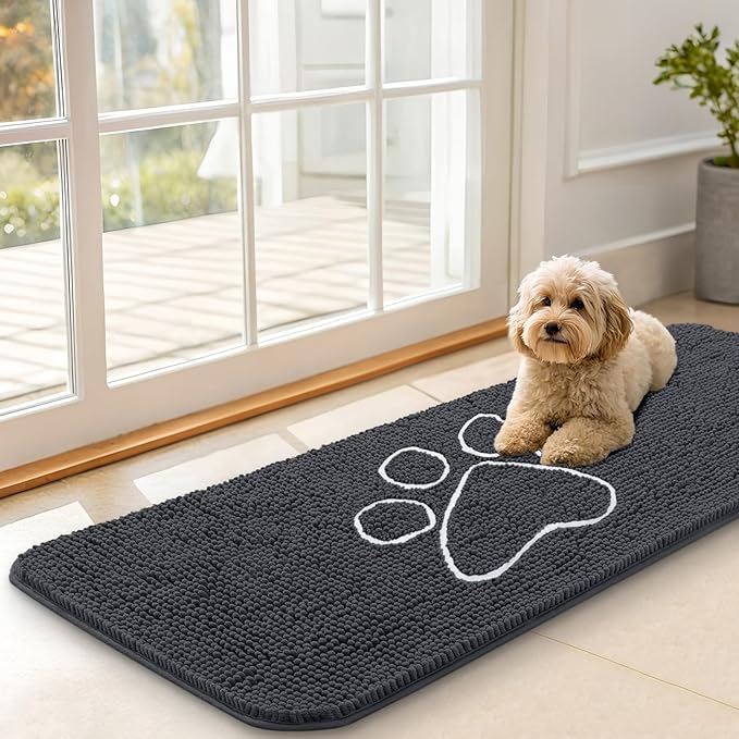 OLANLY Dog Door Mat for Muddy Paws 47x17, Paw Print Design, Absorbs Moisture by OLANLY