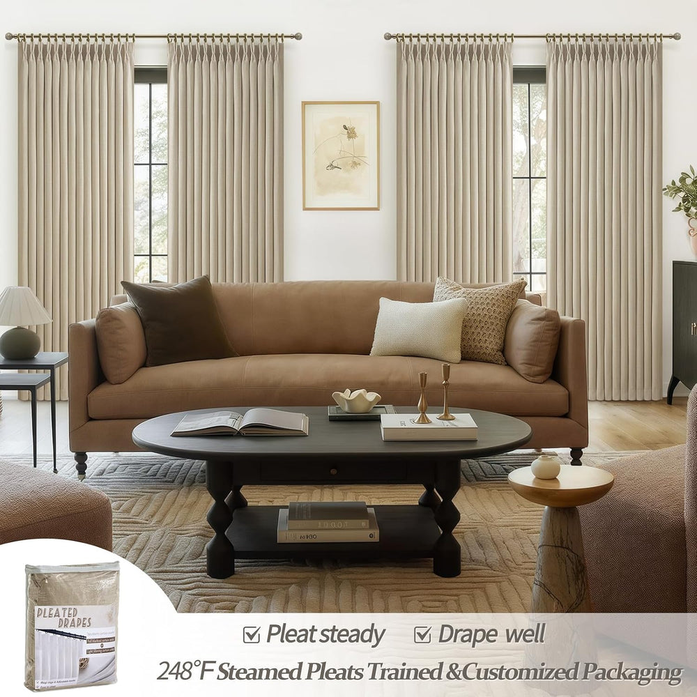Heavy Natural Linen 100% Light Blocking Curtains & Drapes 96 Inches Long ...
