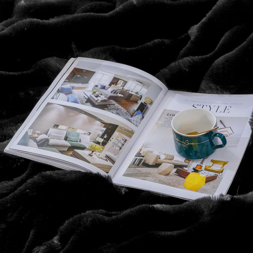 Fluffy Furry Black Faux Fur Throw Blanket for Couch Bed 50x60 Fuzzy Bubble So...