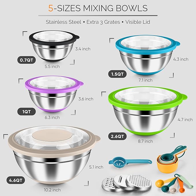 HaWare Mixing Bowls, 24-Piece Stainless Steel Salad Serving Bowl - Image 2