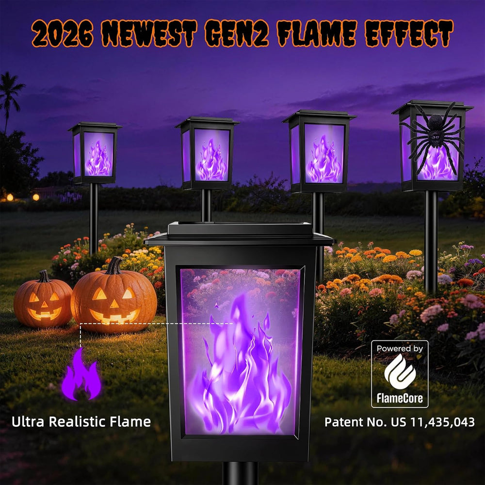 KYEKIO Large Size & Gen2 Purple Flame Solar Halloween Lights Outdoor Decor