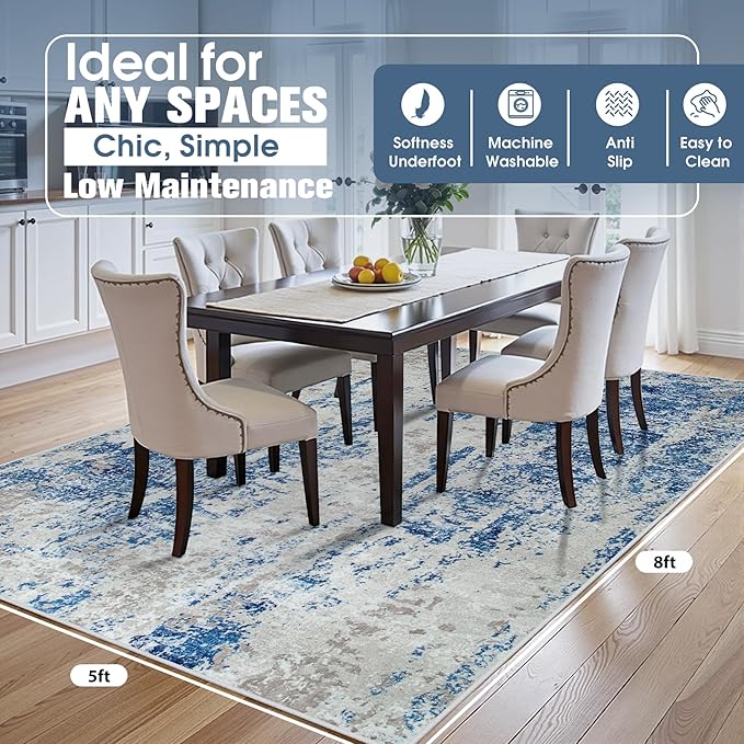 5x8 Area Rugs for Living Room Rug Washable: Abstract Rug for Dining Room - Image 2