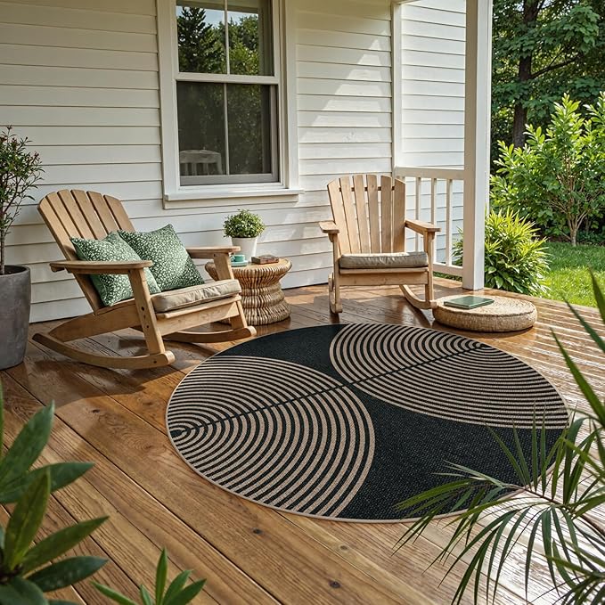 Lahome Enfys Modern Rainbow Round Rug, 6ft Easy Jute Circle Patio Rug Washable - Image 6