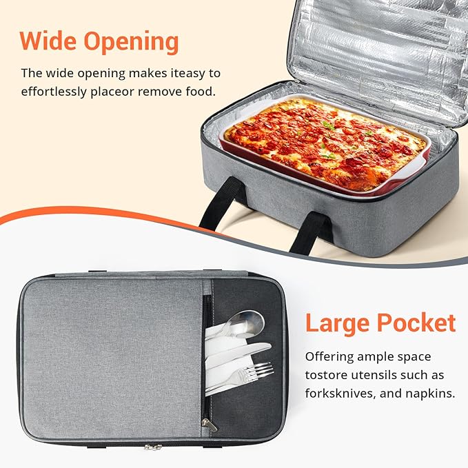 Insulated Casserole Carrier for Hot or Cold Food, Pie Carrier Bag Lunch Tote - Image 4