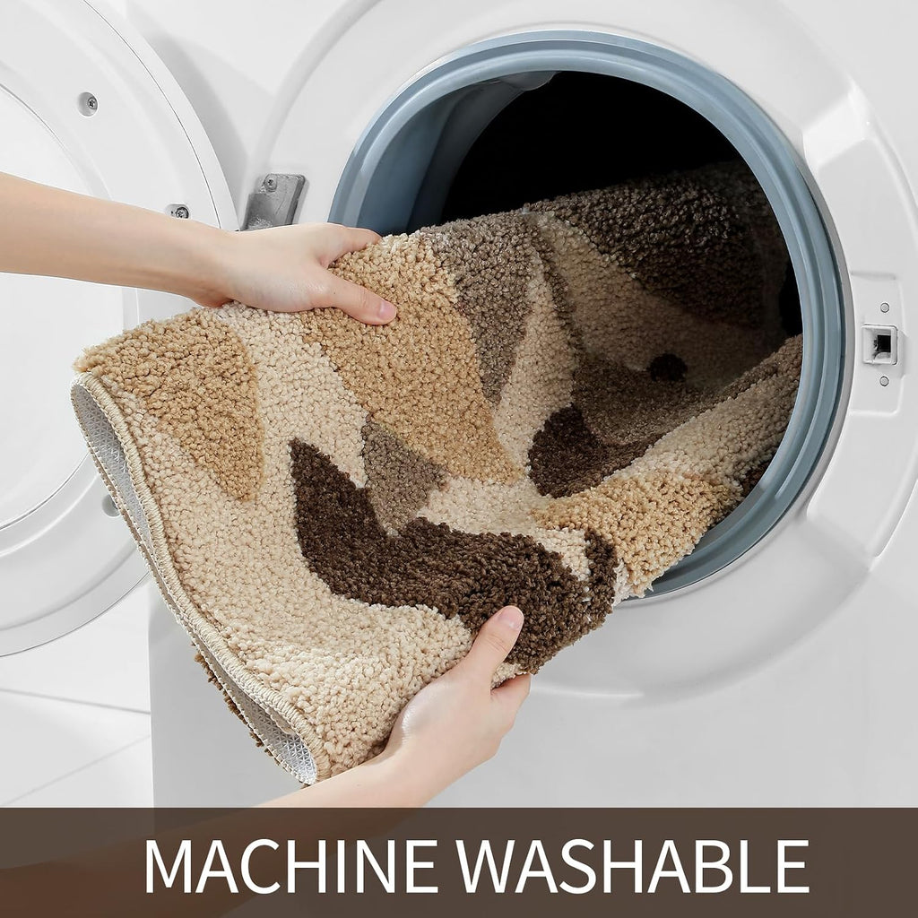 Brown Bathroom Rug Set 2 Piece, Non-Slip Strong Water Absorbent Plush Microfiber Bath Mat Set, Machine Washable Bathroom Floor Mat Cute Shower Bathmat Indoor Doormat (20"x32"+20"x32")