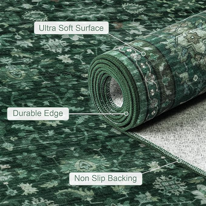 5x7 Area Rugs Living Room Rug: Washable Vintage Distressed Floral Rug No Slip - Image 7