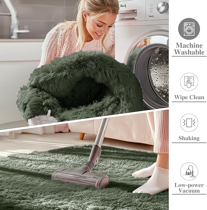OLANLY 3x5 Machine Washable Small Bedside Rug, Soft Fluffy Shaggy Rugs - Image 2