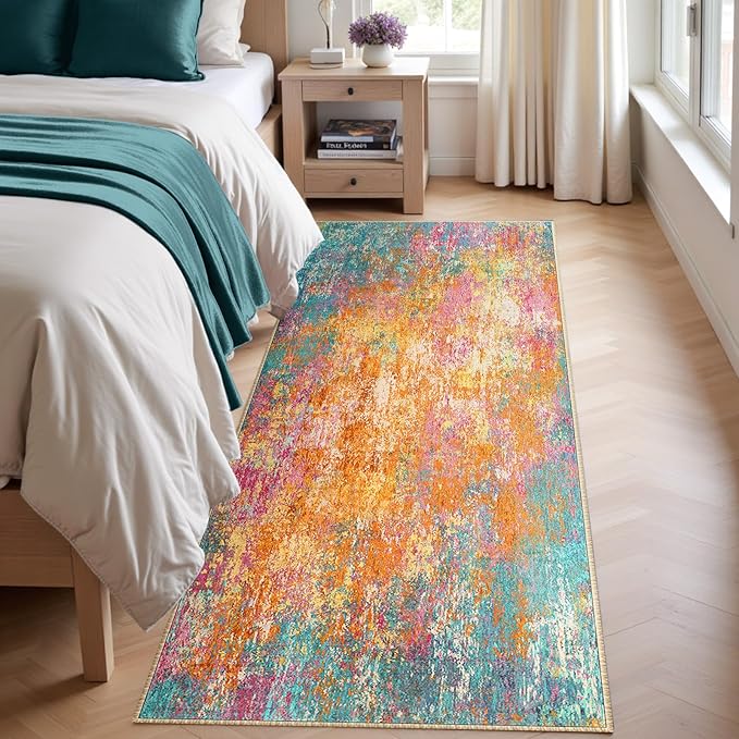 Washable Area Rugs 2'x6' Non-Slip Modern Abstract Soft - Image 2