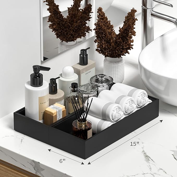 Kitchen Drawer Organizer Tray, Stackable Black Bamboo Drawer Organizer - Image 5