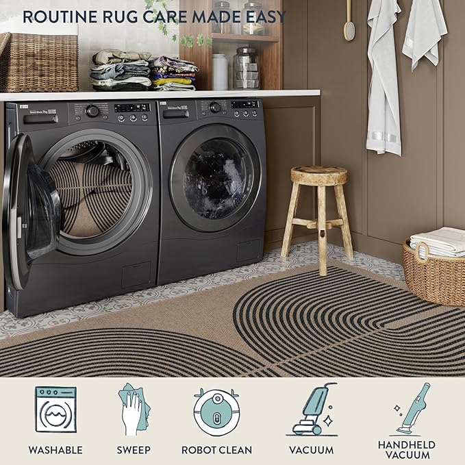 Lahome Enfys Modern Rainbow Round Rug, 6ft Easy Jute Circle Patio Rug Washable - Image 4