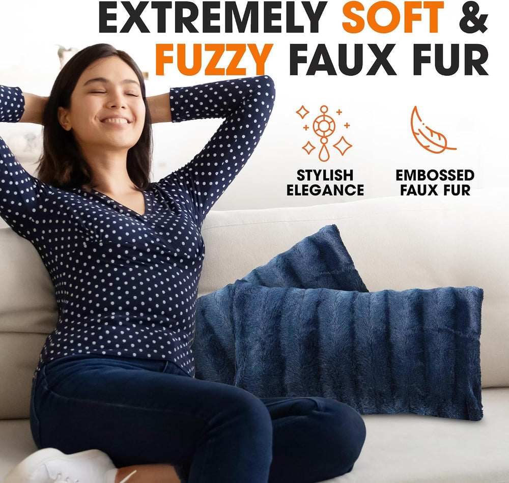 Cheer Collection Faux Fur Throw Pillows - Decorative Pillows for Couch, Bed T...