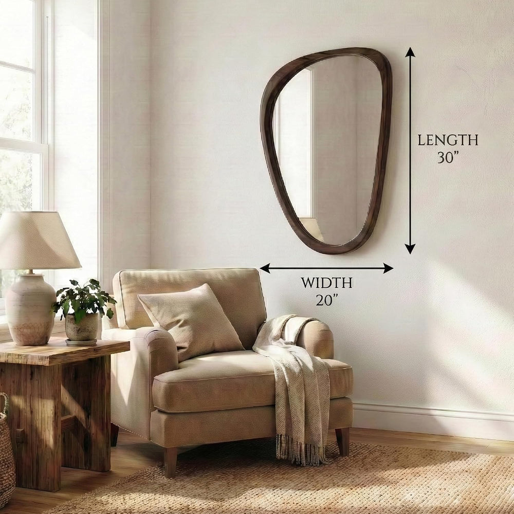 20x30 Inch Dark Walnut Asymmetrical Wood Wall Mirror for Entryway