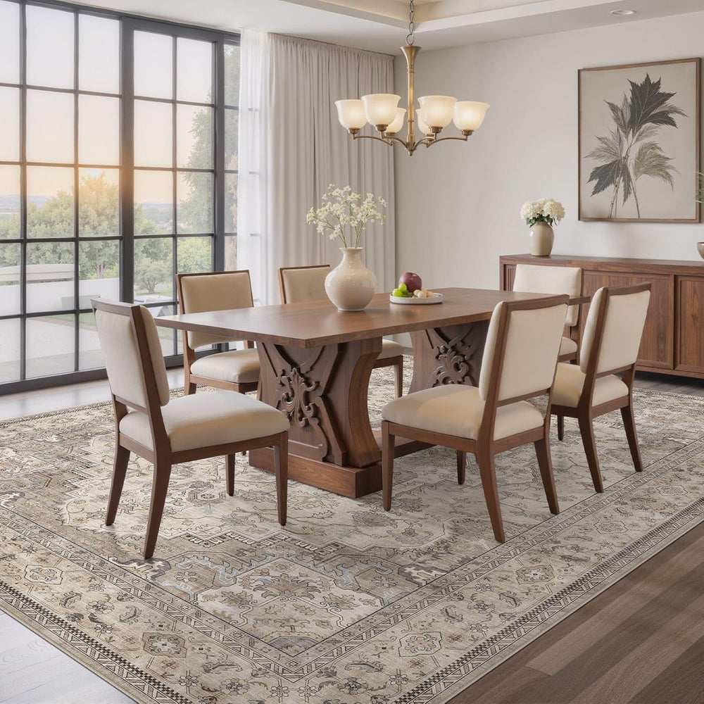 EIEIHOUSE 10x14 Area Rug Washable Vintage Rugs for Living Room Brown/Multi