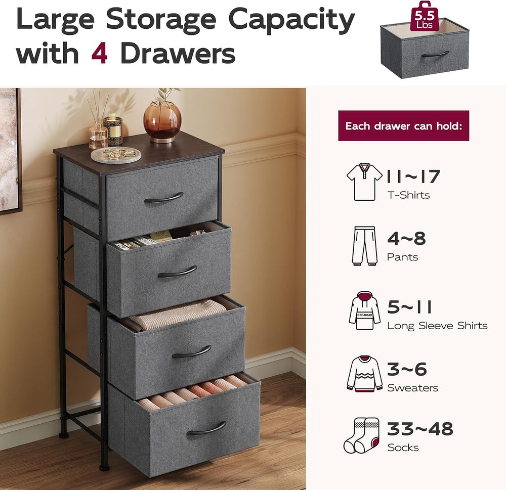 WLIVE Small Dresser Nightstand for Bedroom, 4 Drawers, Dark Grey