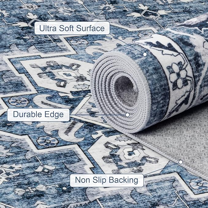 3x5 Area Rugs Living Room Rug: Washable Vintage Boho Medallion Rug No Slip - Image 8