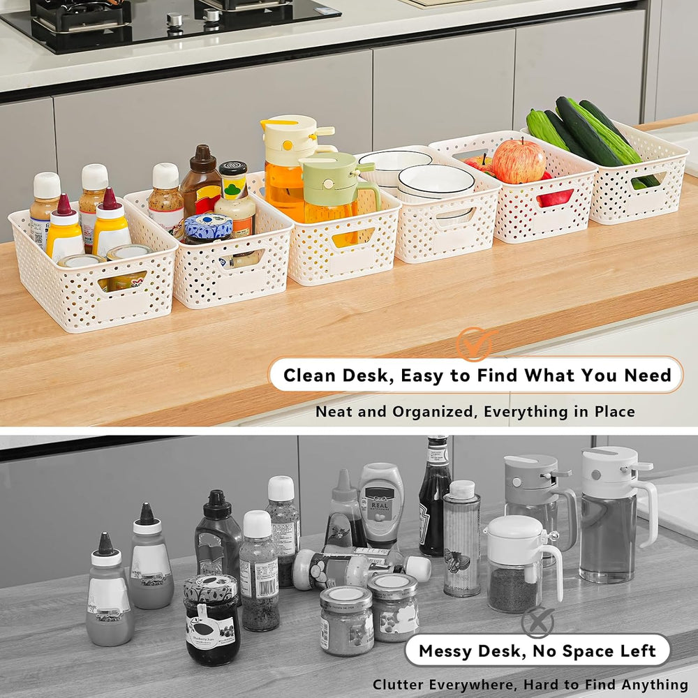 12 Pack Plastic Storage Baskets for Organizing, Storage Baskets for Shelves w...