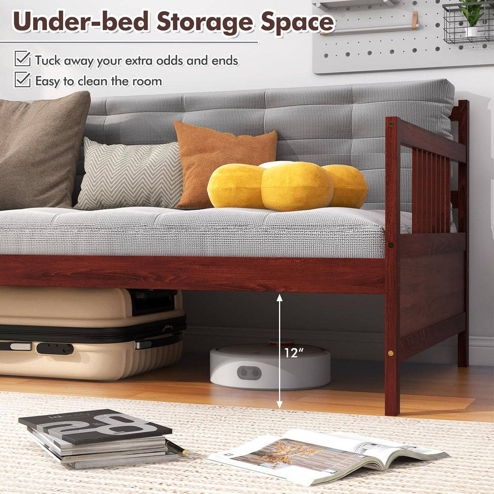 MAT EXPERT Twin Daybed, Pine Wood Daybed with 3-Side Rails & 10 Support S...