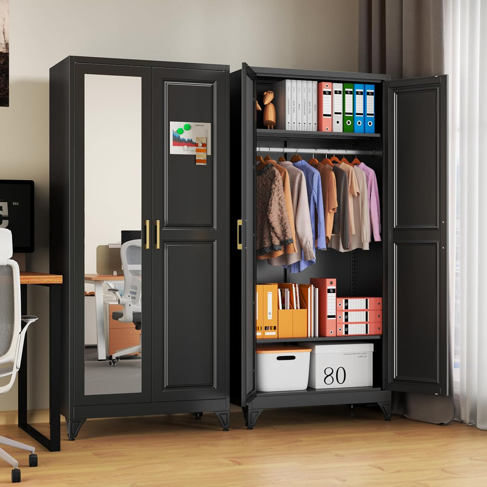 71" Tall Metal Armoire Wardrobe Closet with Shelves and Doors