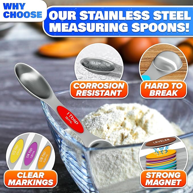 8 Pcs Magnetic Measuring Spoons Set Stainless Steel – Magnet Measuring Spoons - Image 3