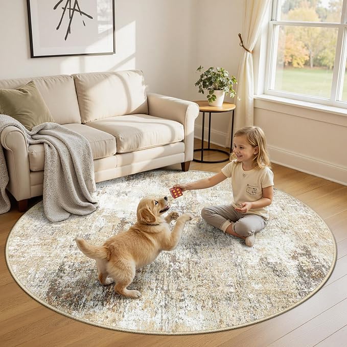 Washable Area Rugs 6ft Non-Slip Modern Abstract Soft