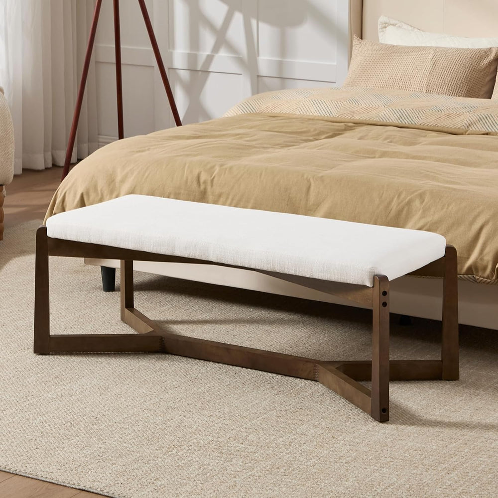 HEAH-YO 49” Mid Century Modern Entryway Bench,Linen Bedroom Dining Bench for ...