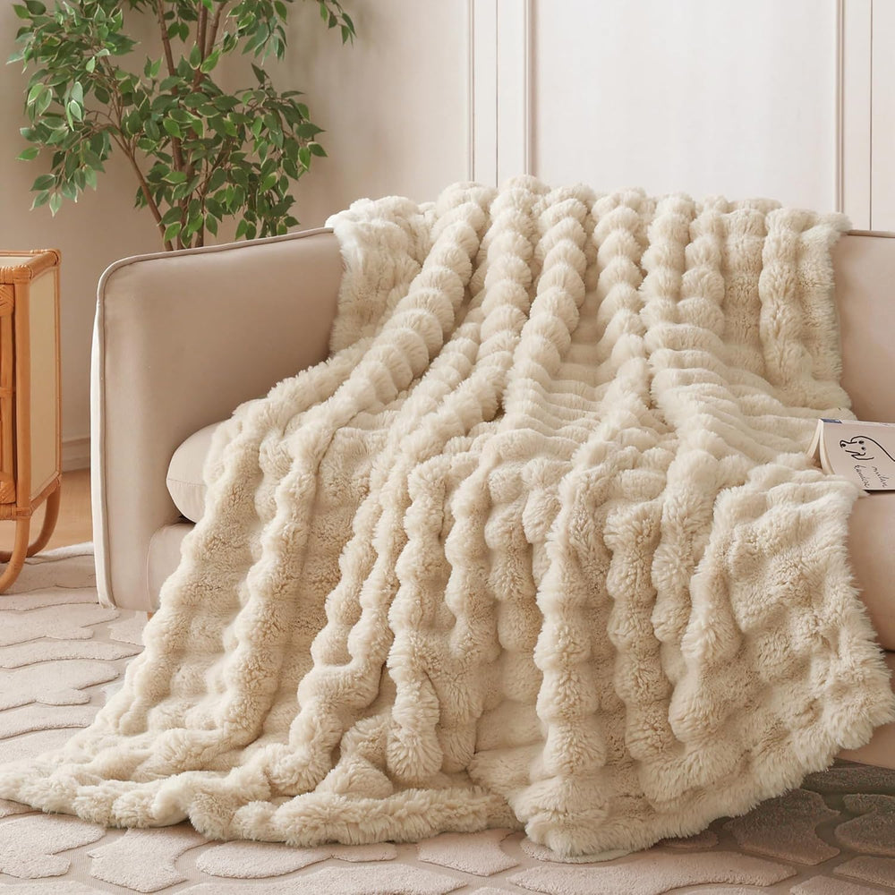 COOVA Faux Fur Throw Blanket for Couch, Cozy Soft and Fuzzy Plush Rabbit Fur
