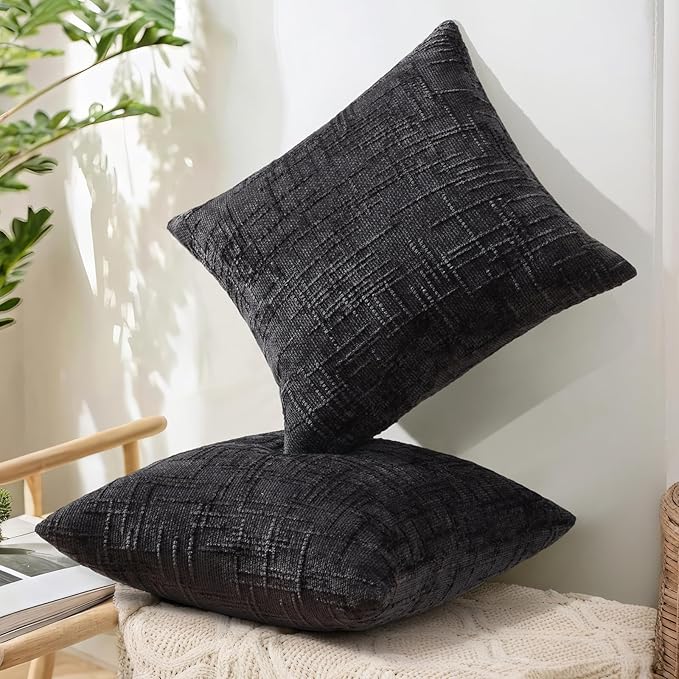 decorUhome Black Chenille Throw Pillow Covers 12x20 Set of 2 Textured Soft Cozy - Image 7