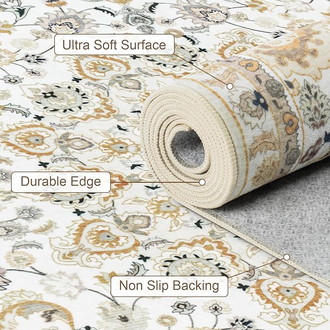 2x3 Area Rugs Living Room Rug: Washable Vintage Boho Rug No Slip Stain - Image 7
