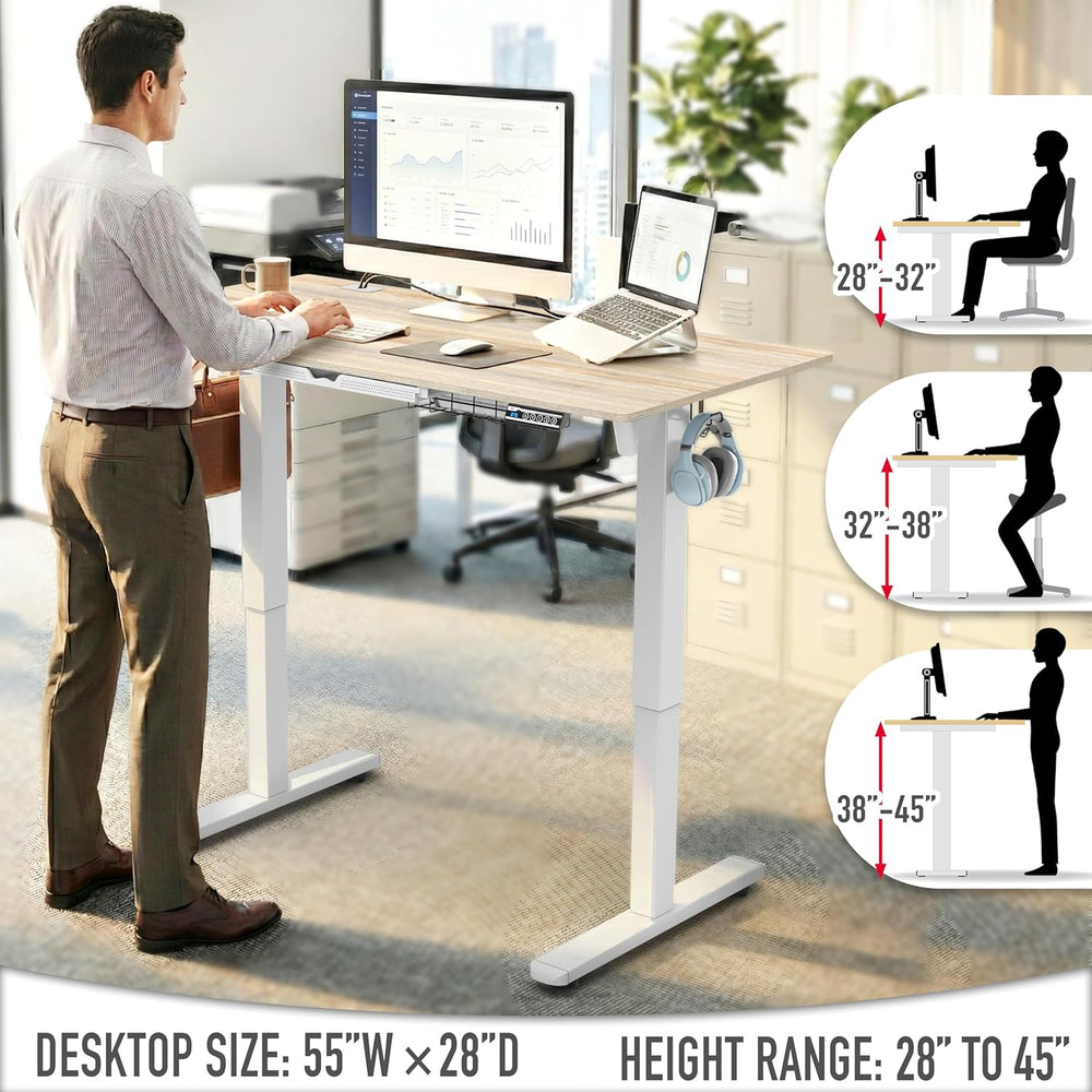 SHW 55 x 28 Inches Electric Height Adjustable Standing Desk with Drawer and M...