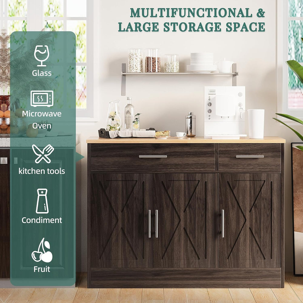 Shintenchi Modern Farmhouse Sideboard Buffet Cabinet,Barn Doors Buffet Cabine...