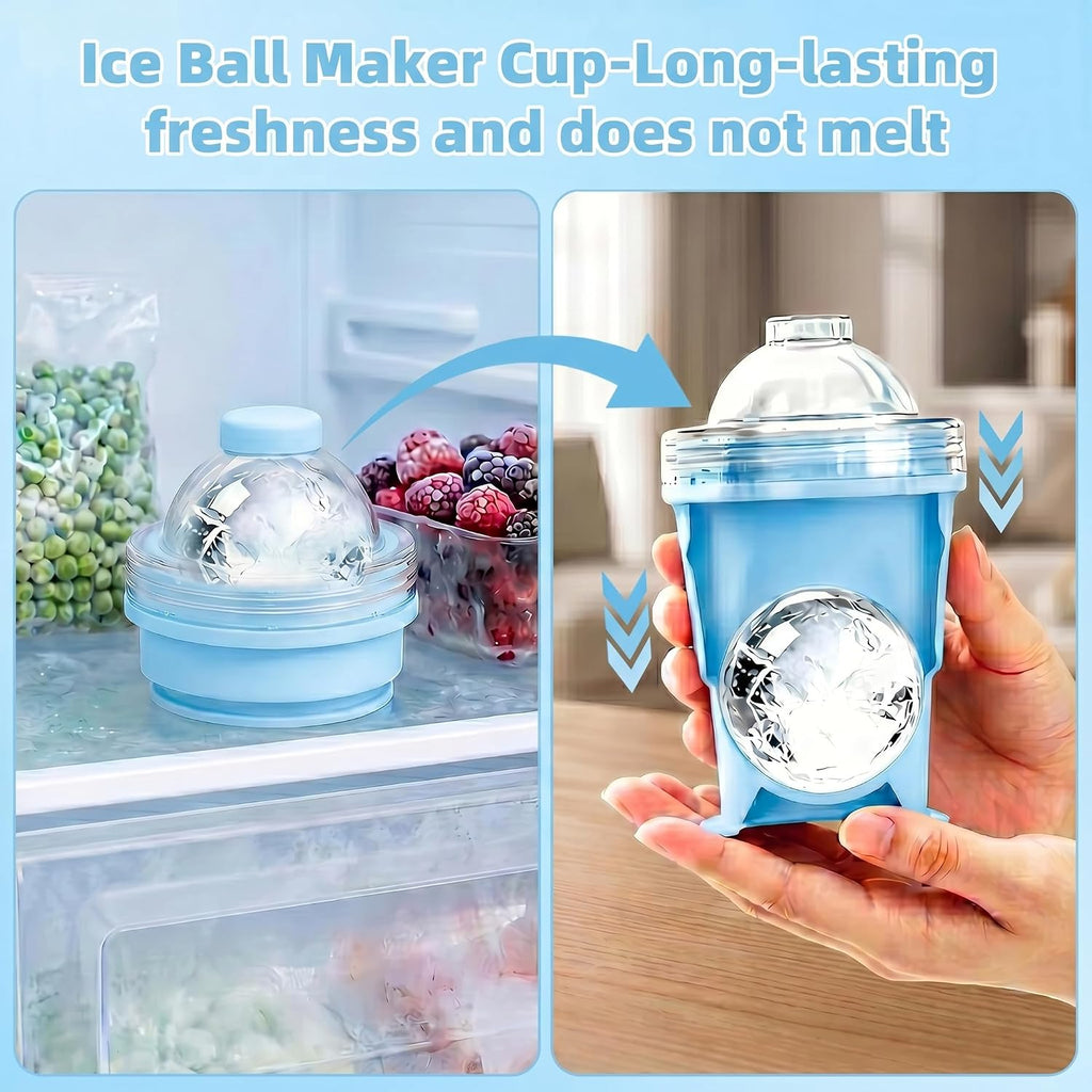 2-in-1 Collapsible Silicone Ice Ball Maker Cup, Reusable Portable Large Ice Sphere Mold with Straw & Lid, Easy to Demo, Leakproof Travel Ice Mold Cup for Coffee,Whiskey,Juice Gym Outdoor-Blue