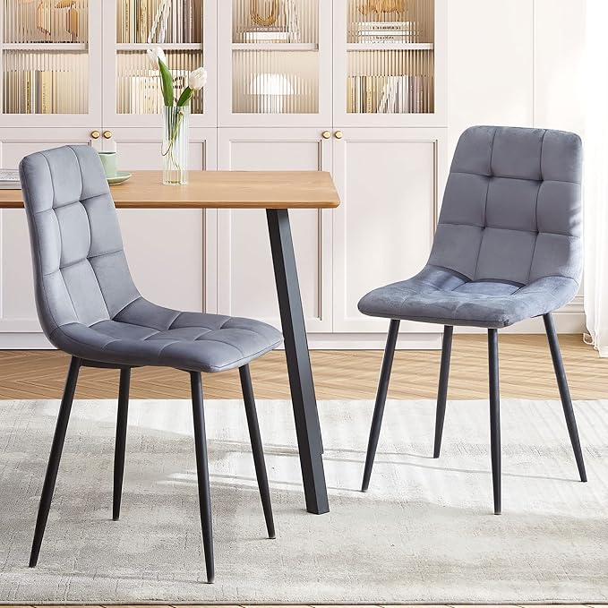 Velvet Dining Chairs Set of 4 - Grey Dining Room Chairs with Metal Legs Ideal...
