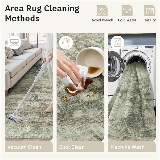 Area Rug 6x9 Abstract Living Room Washable Rugs Green Black Non Slip Low Pile - Image 9