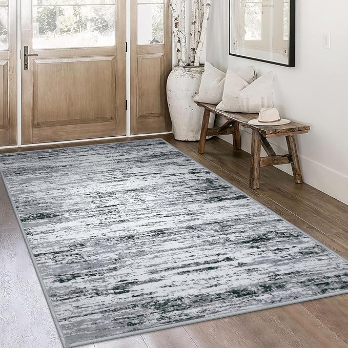 Lansny Modern Abstract 4x6 Living Room Washable Rug Non-Slip Soft Bedroom Area by lansny