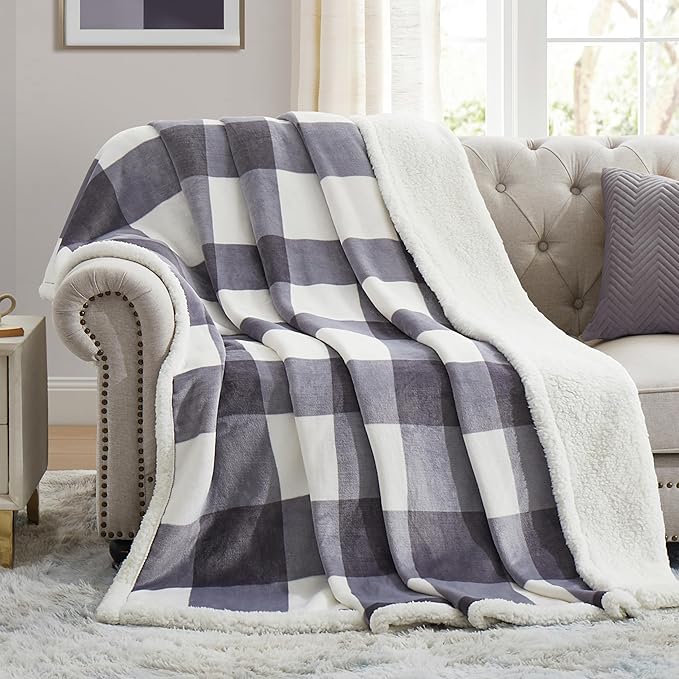 PU MEI Sherpa Blanket Fleece Throw Blanket Twin Plaid Thick Bed Blanket by HOME
