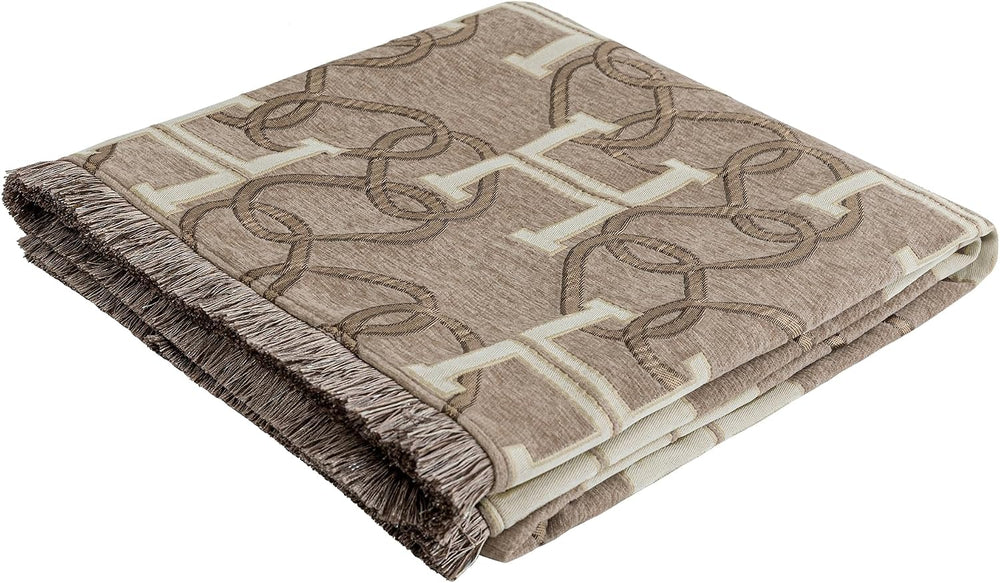 Jacquard Letter H Throw Blanket for Couch, 52”x72”, Taupe