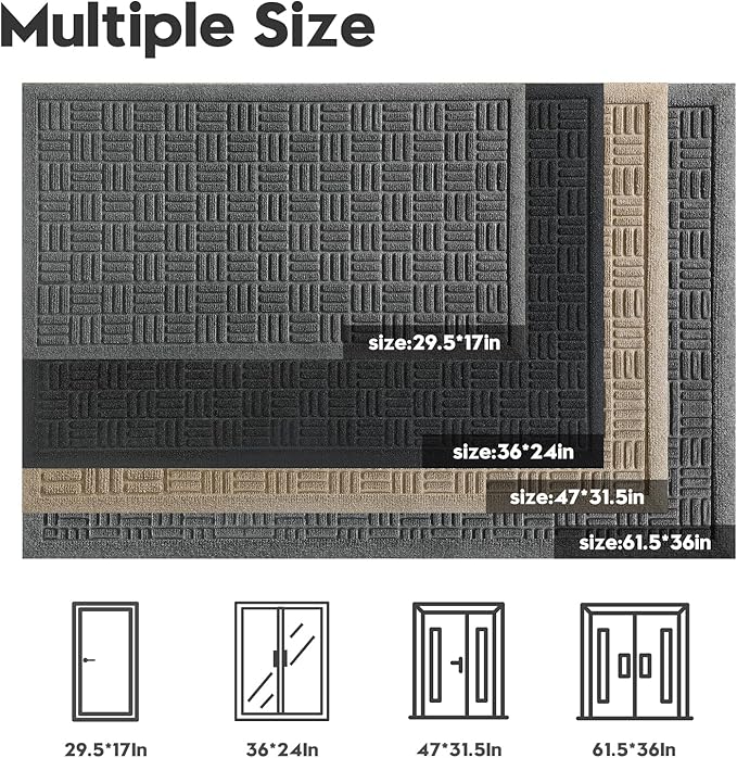 Mibao Front Door Mat Indoor Outdoor Entrance, Dirt Trapping Waterproof - Image 2