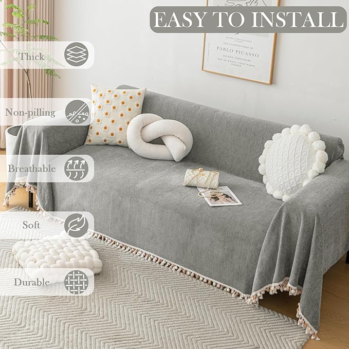 HANDONTIME Couch Slipcovers for Sofas Dark Grey Couch Cover Sofa Cover for Dogs - Image 8
