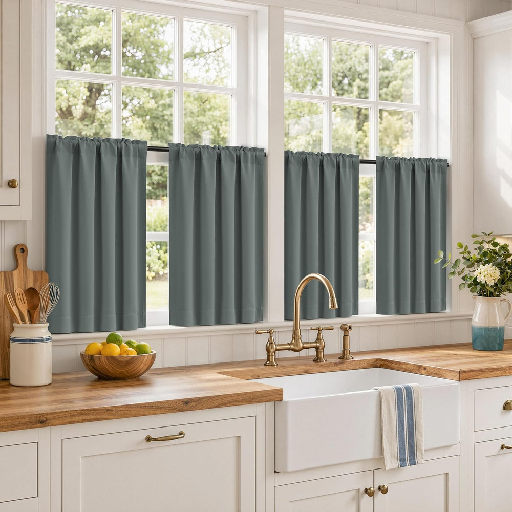 MIULEE 4 Panels Short 36 Inch Blackout Kitchen Window Curtain Grey Blue