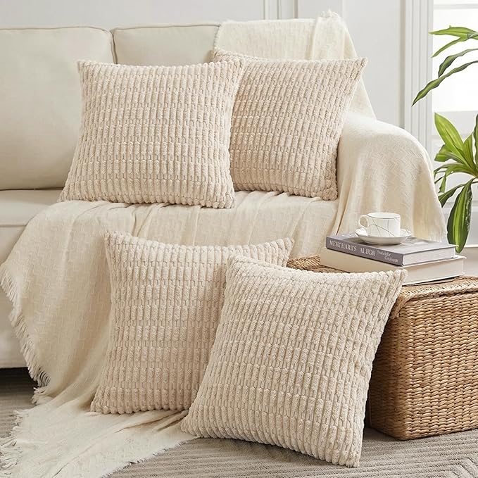 Fancy Homi 4 Packs Tan Decorative Throw Pillow Covers 22x22 Inch by Fancy+Homi