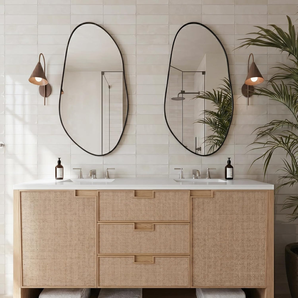 Matte Black 32x16.5 Inch Asymmetrical Organic Oval Wall Mirror