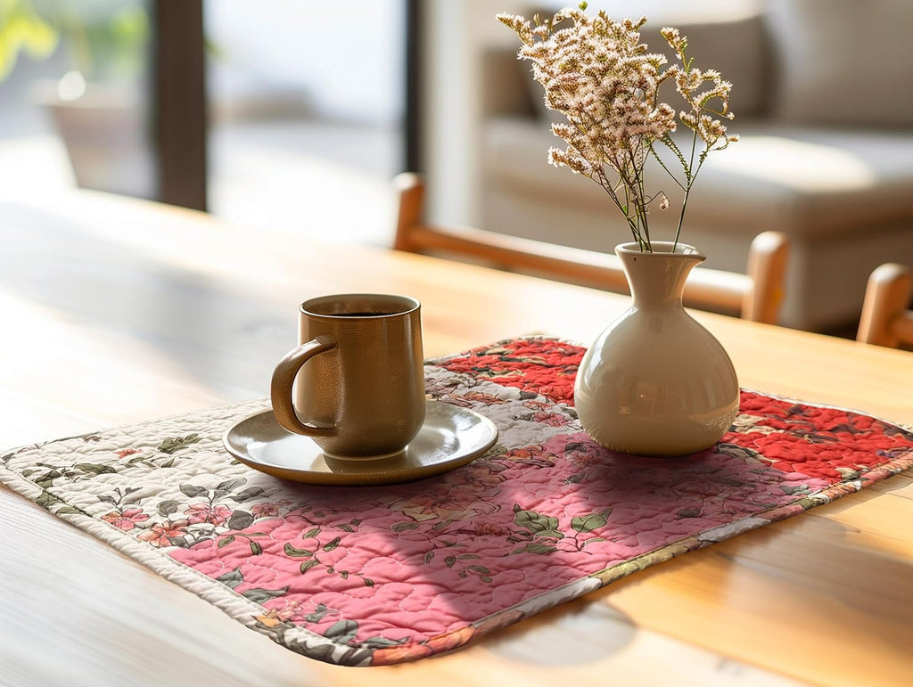 4-Piece Floral Patchwork Quilted Placemats, Original | 13 x 19 inch, reversible quilted cotton, four distinctive designs, machine washable, gift-ready packaging