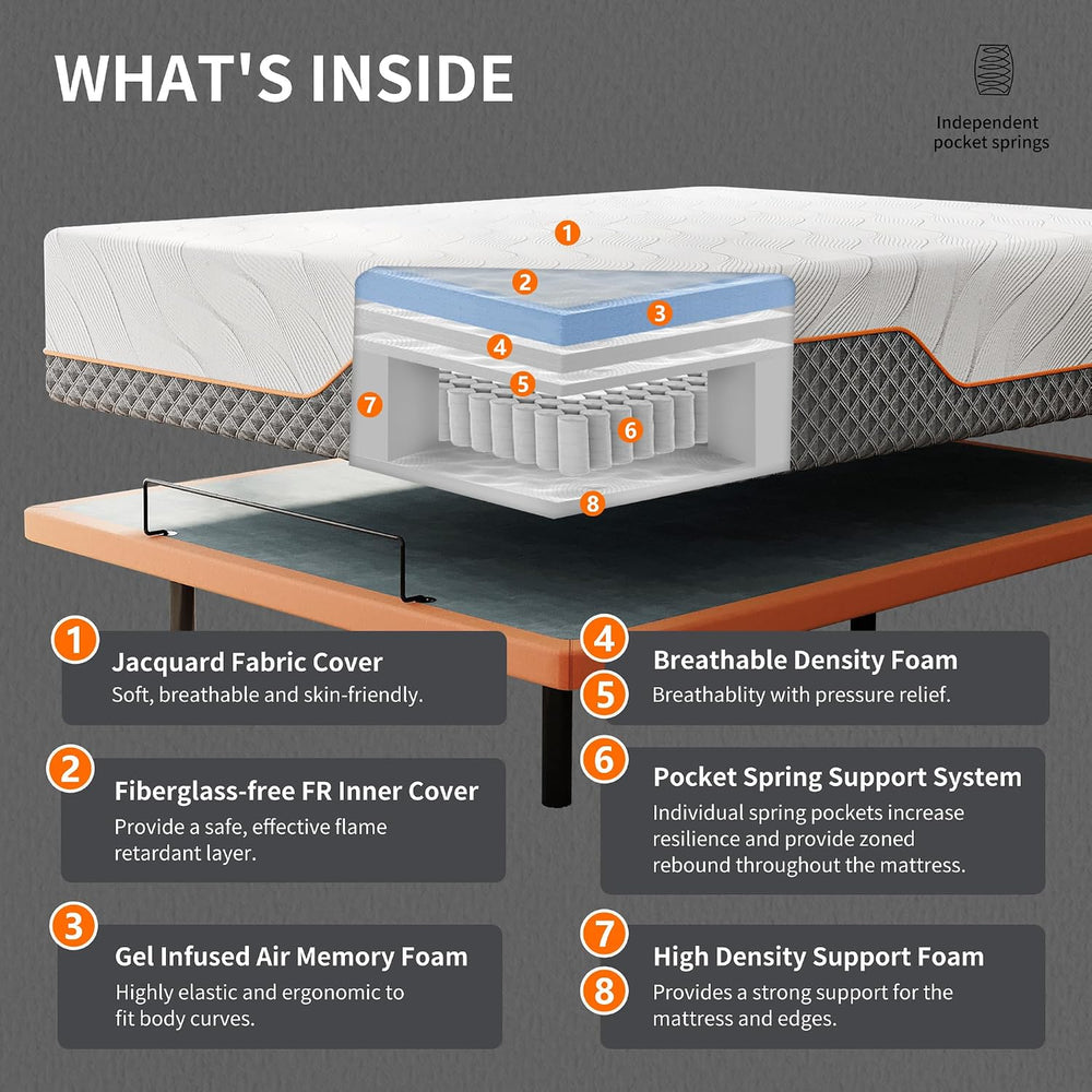 ESHINE Adjustable Bed Frame with 14" Hybrid Mattress Twin XL - Zero Grav...