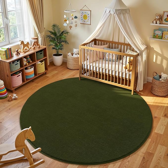 Amearea Olive Green Round Area Rugs 4ft Washable Circle Rugs - Image 8