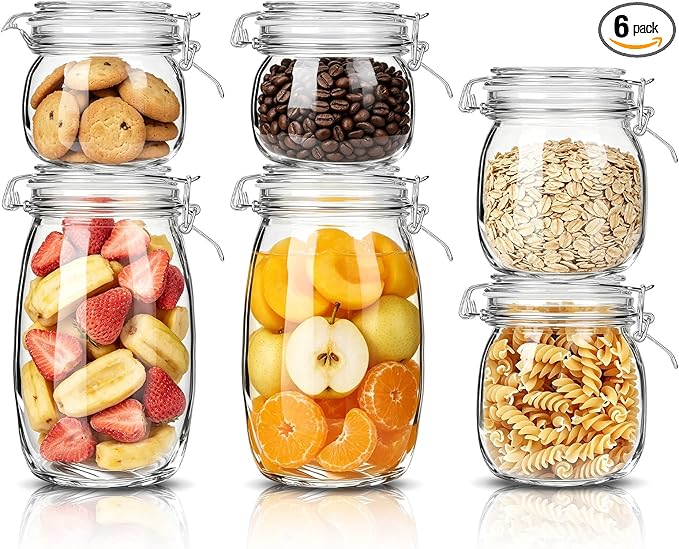 Glass Storage Jars with Airtight Lids Set of 6, Flour Sugar Coffee Beans Cereal by Unknown