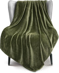 Exclusivo Mezcla Fleece Olive Green Throw Blanket by ExclusivoMezcla