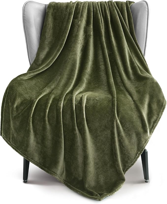 Exclusivo Mezcla Fleece Olive Green Throw Blanket by ExclusivoMezcla