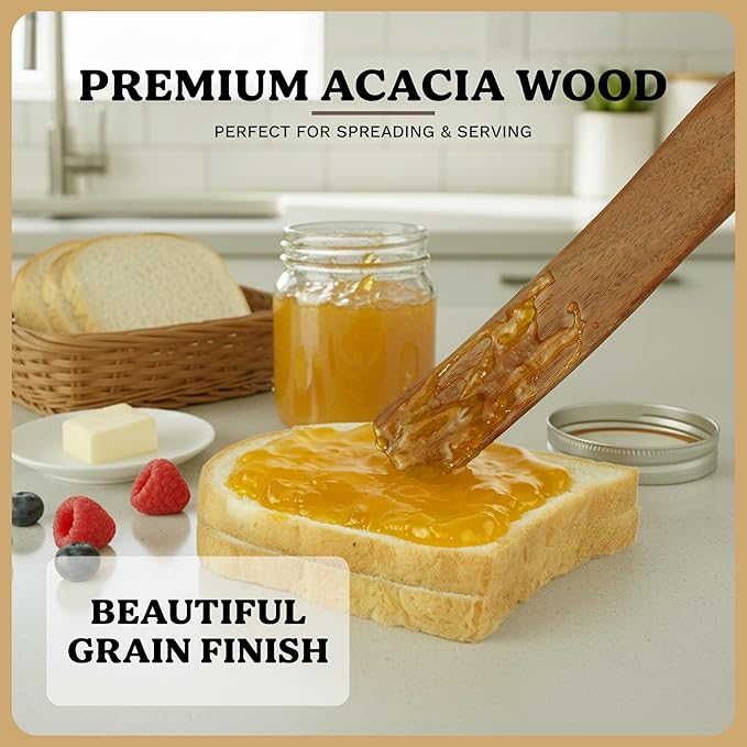 2Pcs Wooden Skinny Spurtle Set for Jars, Premium Natural Acacia Wood Tool for - Image 4