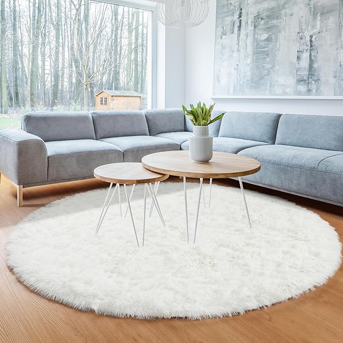 ONASAR Cream White Round Area Rug 4ft, Fluffy Ultra Soft Bedroom Circle Rugs - Image 4